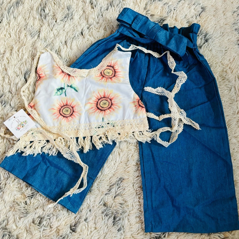 Little Rabbit Wears Sunflower Crop Top Set 4/5t